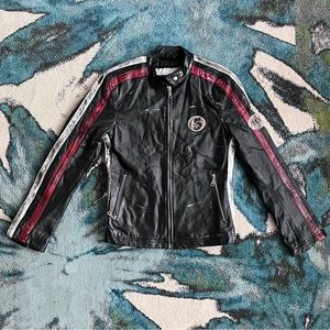 Wilson’s Leather Maxima rare vintage fitted red & black moto jacket Small